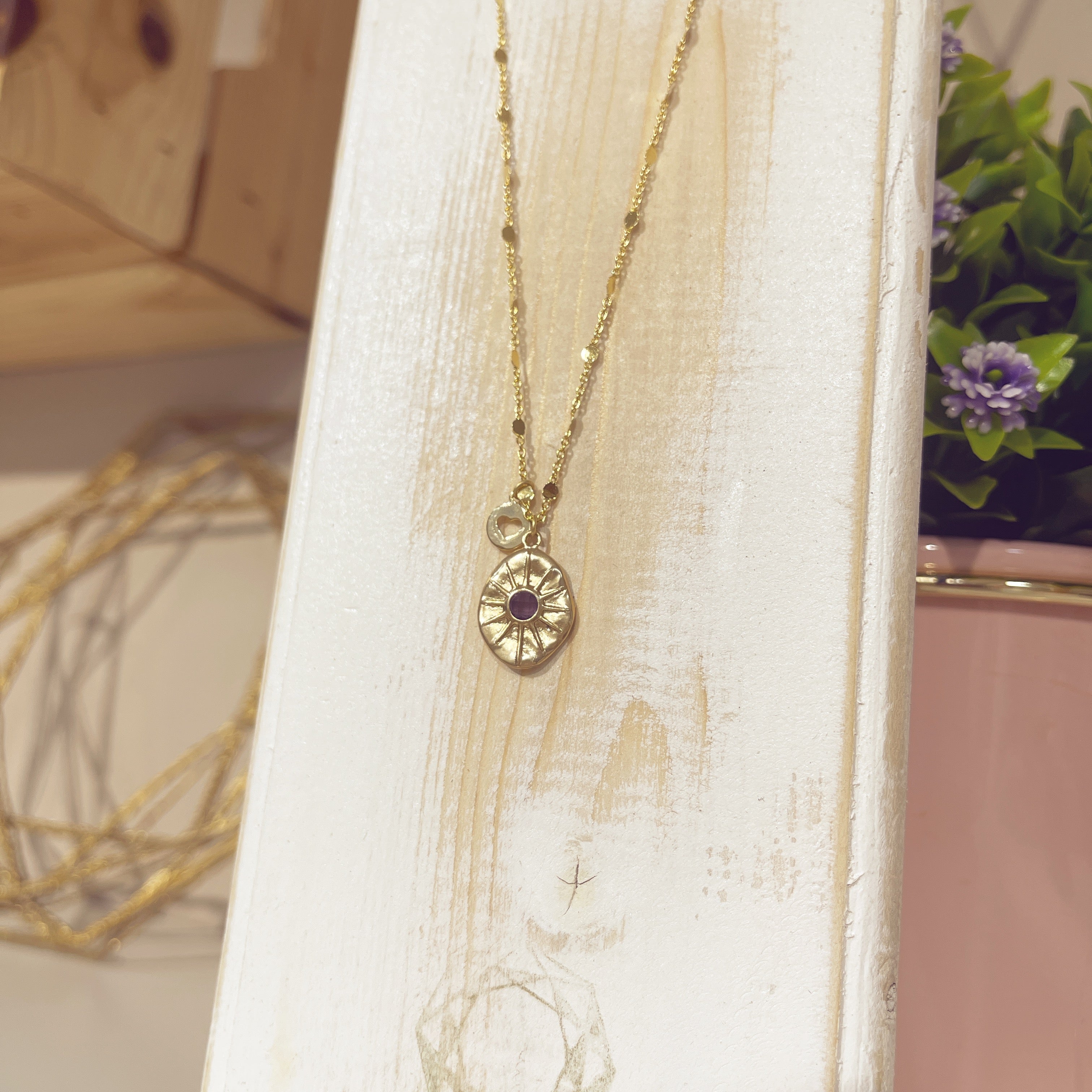 Collar Sol Colores con piedra lila